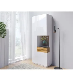 Helvetia Witryna SILKE 80 Cm Biała Z Dodatkiem Koloru Dąb Wotan