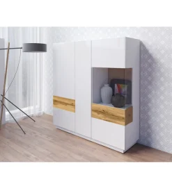 Helvetia Witryna SILKE 130 cm biała z dodatkiem koloru Dąb Wotan