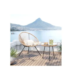 KARE Zestaw 2 ACAPULCO naturalny fotel i stolik