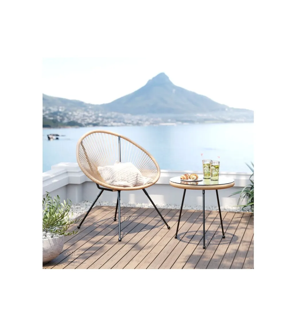 KARE Zestaw 2 ACAPULCO naturalny fotel i stolik