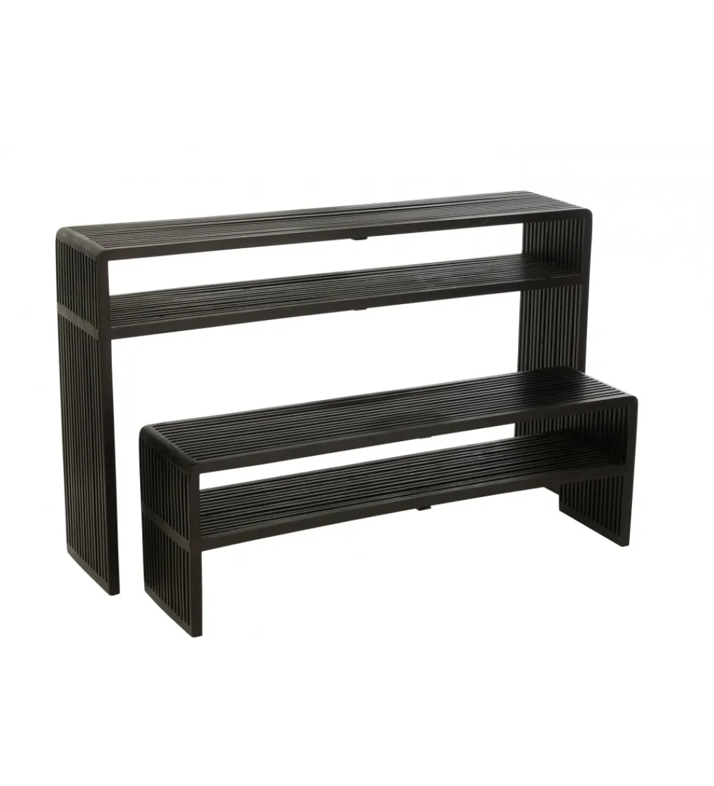J-Line Zestaw 2 konsol SHELFY 130 i 118 cm drewno teak czarna