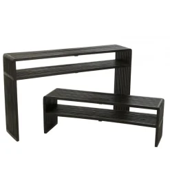 J-Line Zestaw 2 konsol SHELFY 130 i 118 cm drewno teak czarna