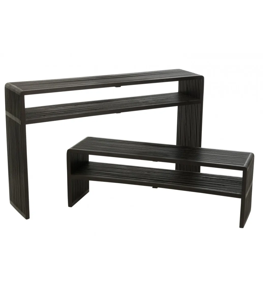 J-Line Zestaw 2 konsol SHELFY 130 i 118 cm drewno teak czarna