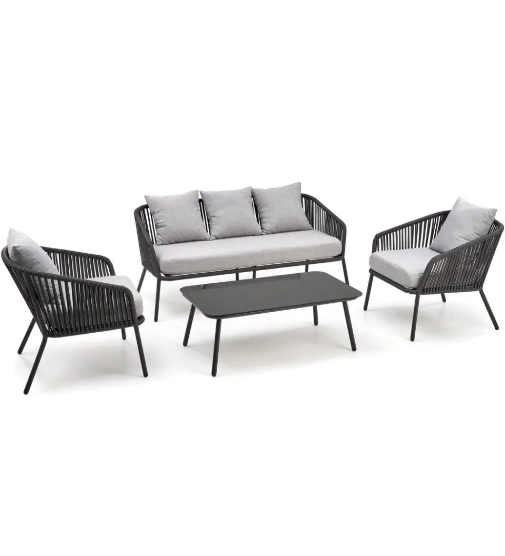 Halmar Zestaw ogrodowy ROCCA ciemnoszary - sofa + 2 x fotel + ława