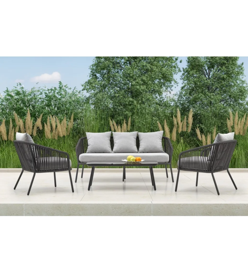 Halmar Zestaw ogrodowy ROCCA ciemnoszary - sofa + 2 x fotel + ława