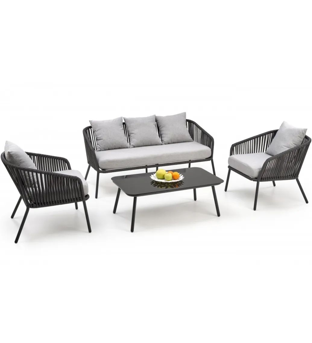 Halmar Zestaw ogrodowy ROCCA ciemnoszary - sofa + 2 x fotel + ława