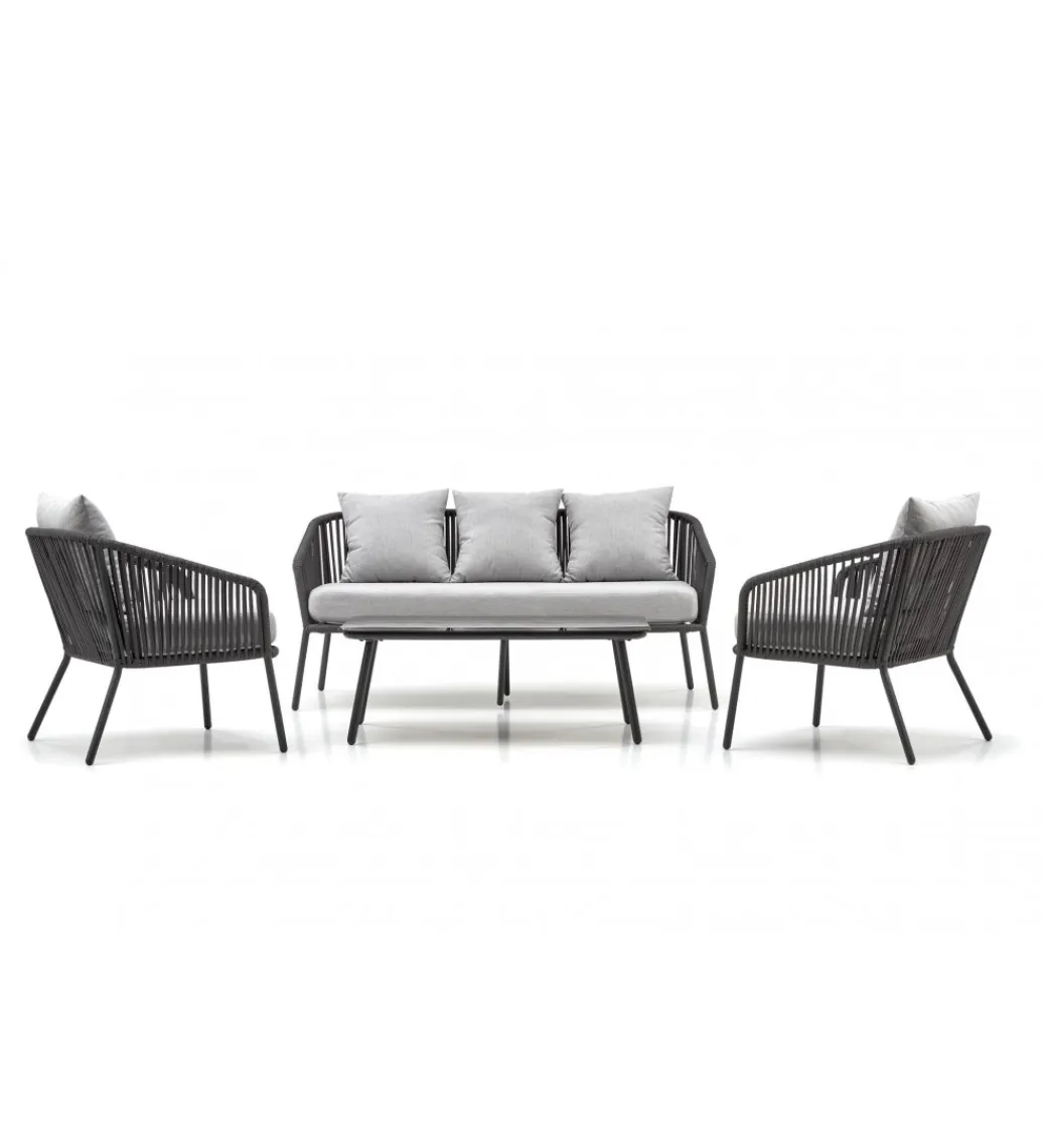 Halmar Zestaw ogrodowy ROCCA ciemnoszary - sofa + 2 x fotel + ława