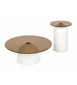 Belda Zestaw 2 stolików ARLINGTON 80 cm 39 cm kremowe szklane