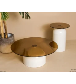 Belda Zestaw 2 stolików ARLINGTON 80 cm 39 cm kremowe szklane