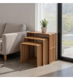 Zona-Design Zestaw 3 stolików kawowych BELLAMONTE 65 cm 55 cm 35 cm naturalnych
