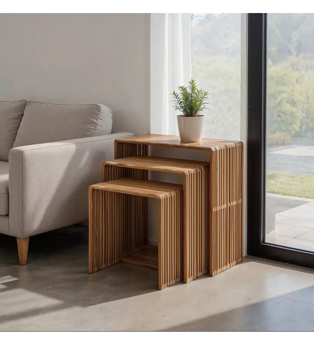 Zona-Design Zestaw 3 stolików kawowych BELLAMONTE 65 cm 55 cm 35 cm naturalnych