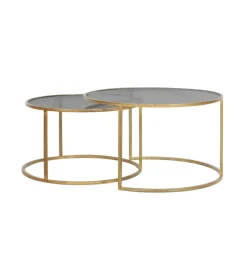 L&L Zestaw 2 stolików kawowych DUARTE 65 cm 75 cm szklane złote szare