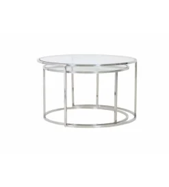 L&L Zestaw 2 stolików kawowych DUARTE 65 cm 75 cm szklane niklowane