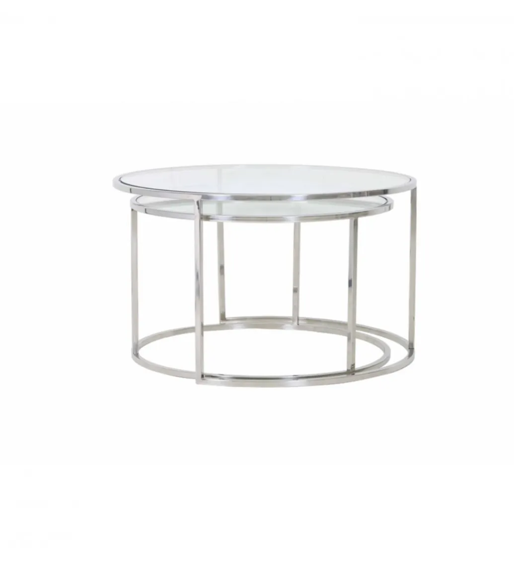 L&L Zestaw 2 stolików kawowych DUARTE 65 cm 75 cm szklane niklowane