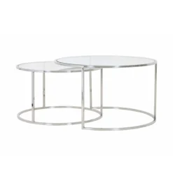 L&L Zestaw 2 stolików kawowych DUARTE 65 cm 75 cm szklane niklowane