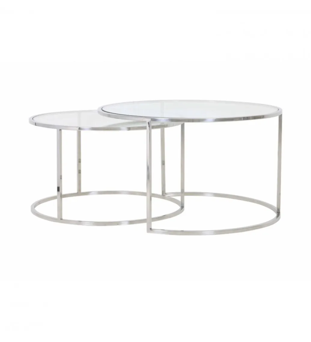 L&L Zestaw 2 stolików kawowych DUARTE 65 cm 75 cm szklane niklowane