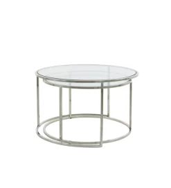 L&L Zestaw 2 stolików kawowych DUARTE 65 cm 75 cm szklane niklowane