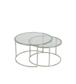 L&L Zestaw 2 stolików kawowych DUARTE 65 cm 75 cm szklane niklowane