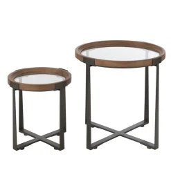 J-Line Zestaw 2 stolików kawowych TREMI 60cm 40 cm naturalne szklane