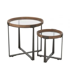 J-Line Zestaw 2 stolików kawowych TREMI 60cm 40 cm naturalne szklane